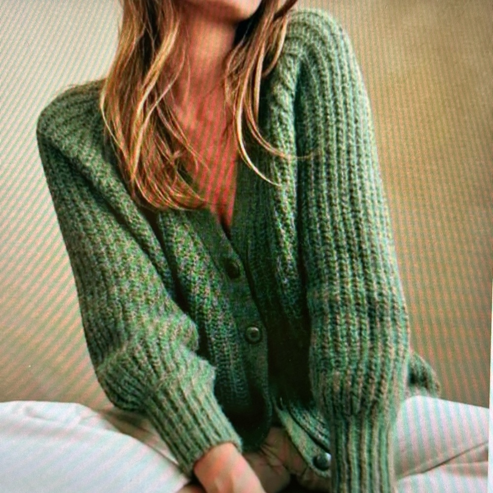 Sezane Basile Light Green Moss Alpaca/Wool Blend Thick Knit Cardigan Size S NWOT